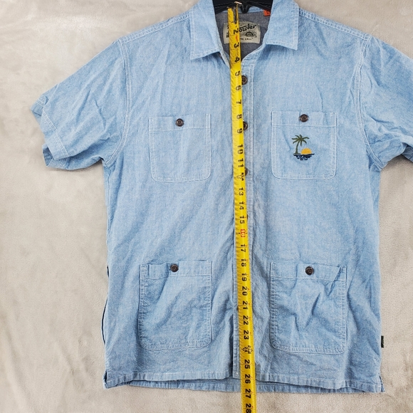 Howler Brothers Voyager Shirt Men SMALL Chambray 4 Pocket Embroidered Denim - Picture 7 of 9